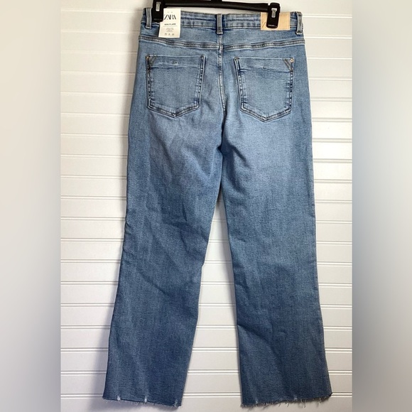 Zara NWT high Rise Flare ankle Stretchy blue Jeans Size 8 - Picture 5 of 8